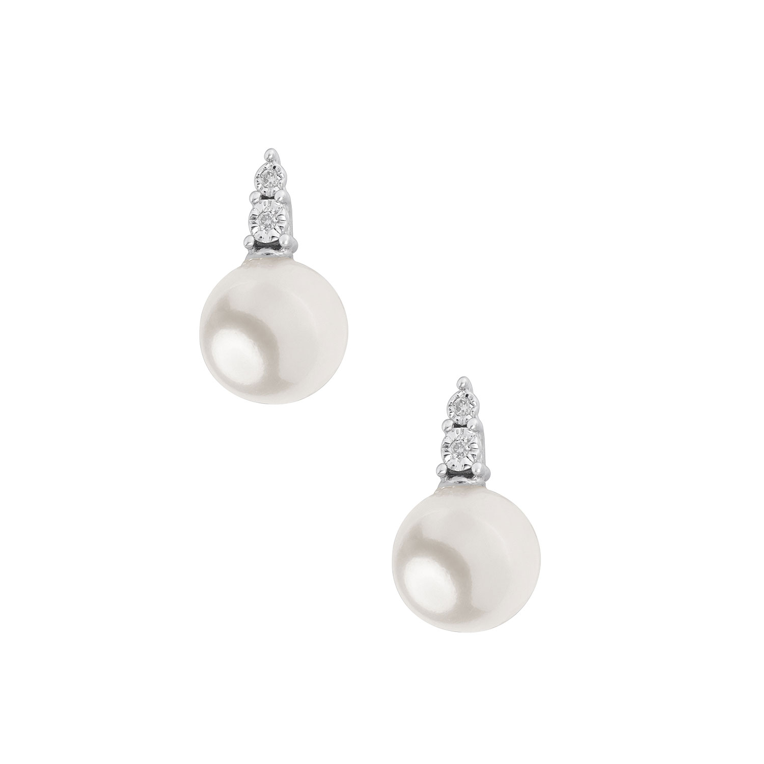 Orecchini Oro Bianco Perle Mm 8 Diamanti Taglio Brillante Carati 0 10 G Vs1