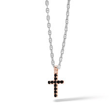 Kruis Ketting van Rosé Zilver en Zwarte Zirkonia's uit de Collectie Tennis Man Comete Sieraden