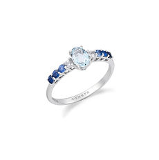 Anello Oro 750‰. Zaffiri degradè e Acquamarina ovale Collezione Fantasia di Colore Comete Gioielli
