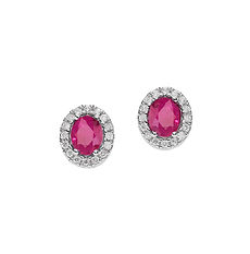 Orecchini in Oro Diamanti e Rubino Ovale della Collezione Fantasia di Colore Comete Gioielli