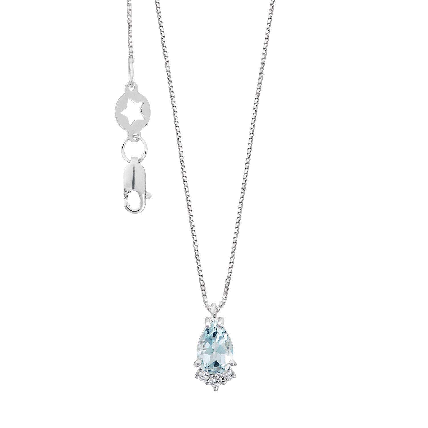 Girocollo Oro 750‰, Diamanti e Acquamarina goccia