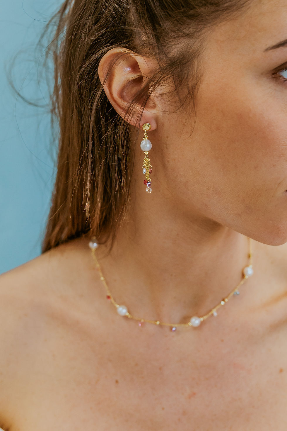 Miniatura: Indosso Orecchini Argento 925‰ con cristalli multicolor e Perle Acquadolce