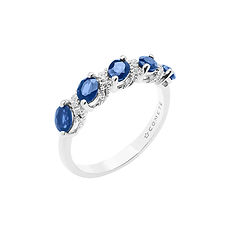 Anello fedina con Zaffiri blu e Diamanti in Oro bianco della Collezione Vittoria Comete Gioielli