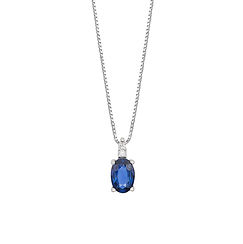 Gold and White Diamond Necklace, Oval Blue Sapphire Color Fantasy Collection Comete Jewelry