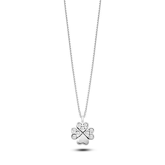 Brand Gioielli collana Charm Quadrifoglio Acciaio con Cristalli Bianchi Colore Oro Brand Gioielli collana Charm Quadrifoglio Acciaio con Cristalli Bianchi Colore Oro