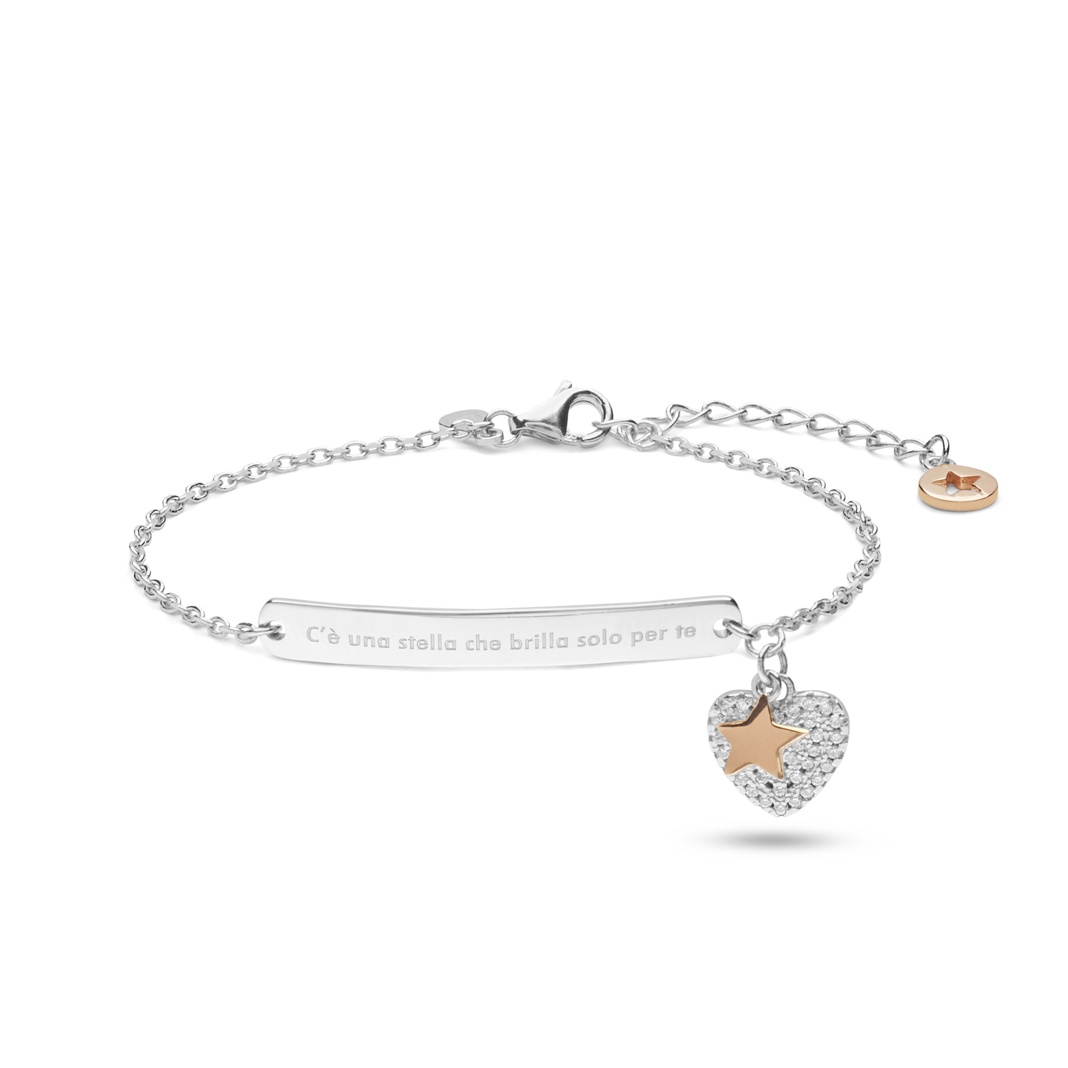 Bracciale UltraFine 950 Argento, 5mm, Perline Con Cuore Charm, Lunghezza 7 1/4 Pollici