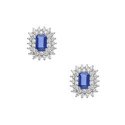 Oorbellen in Goud Diamanten en Achtzijdige Saffieren van de Collectie Koningin Comete Sieraden