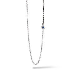 Shiny and burnished silver crew neck, blue and white zircon from the Blue Star Collection Comete Jewelry.