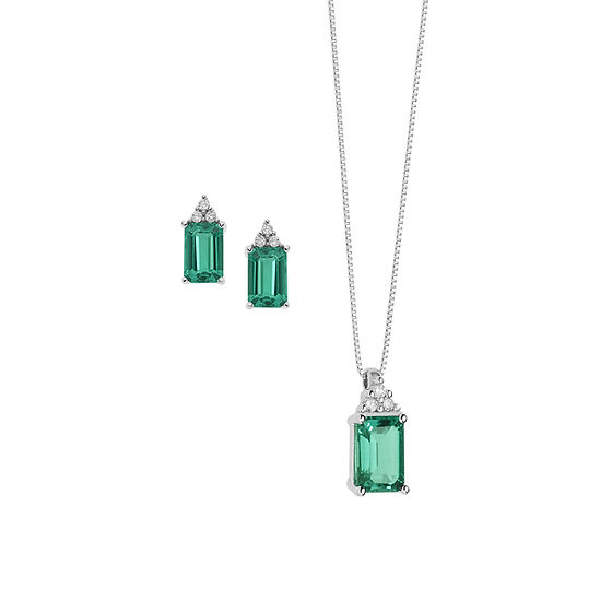 Gold and Diamond Octagonal Emerald Necklace, Ring and Earrings Comete  Gioielli
