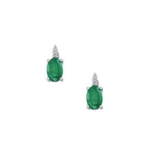 Oorbellen Goud en Witte Diamanten, Ovale Smaragd Collectie Fantasie van Kleur Comete Sieraden