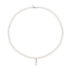 Pearl Thread Necklace with Gold and Diamonds Trilogy Pearls of Love Comete Jewelry