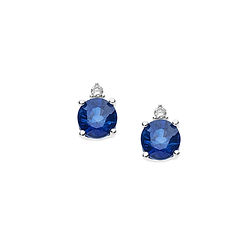 Gold Earrings with Round Diamonds and Blue Sapphires from the Storia di Luce Collection Comete Jewelry