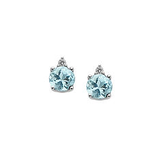 Gold Earrings with Round Diamonds and Aquamarine from the Fantasia Collection of Comete Jewelry.