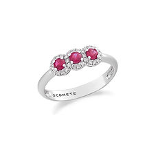 Anello Trilogy con Rubini in Oro e Diamanti bianchi Collezione Armonia Comete Gioielli