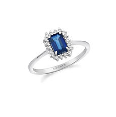 Anello Oro 750‰, Diamanti e Zaffiro blu ottagonale Collezione Regina Comete Gioielli