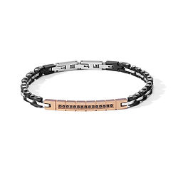 Steel bracelet with black PVD, rose, and black zirconia Zip Collection Comete Jewelry
