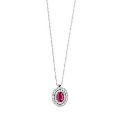 Oval Gold Necklace with Diamonds and Ruby from the Orione Comete Jewelry Collection