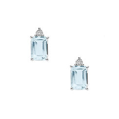 Gold Earrings with Diamonds and Octagonal Aquamarine from the Aquamarine Fantasy Collection by Comete Jewelry