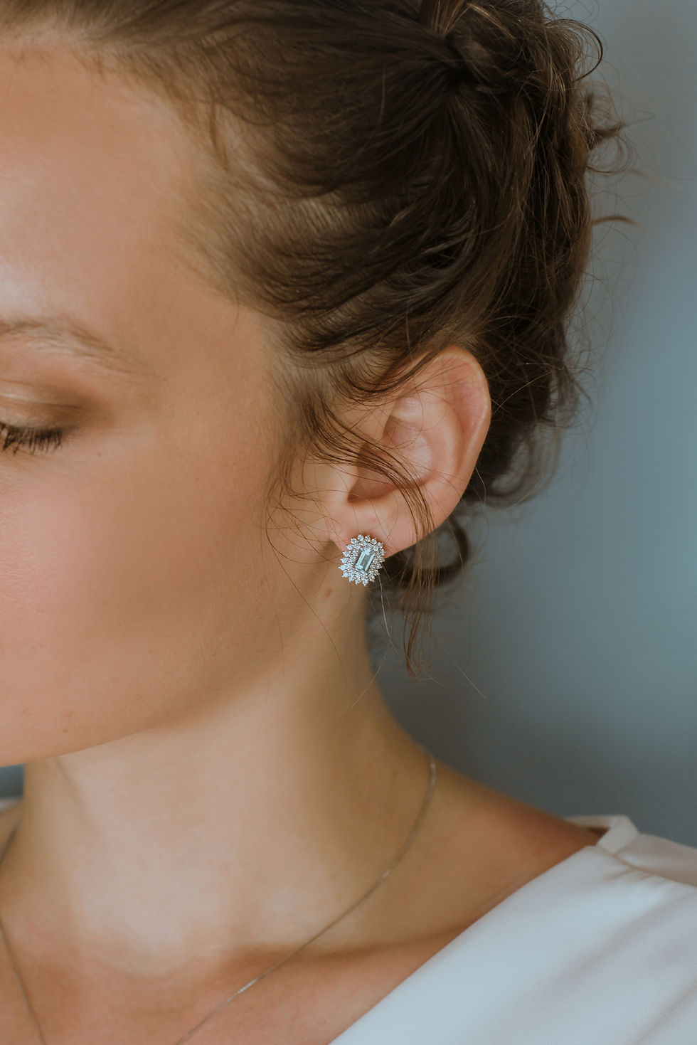 Miniatura: Orecchini in Oro Diamanti e Acquamarina ottagonale Indossati Comete Gioielli