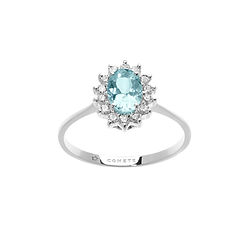 Anello in Oro Diamanti e Acquamarina Ovale della Collezione Azzurra Prestige Comete Gioielli