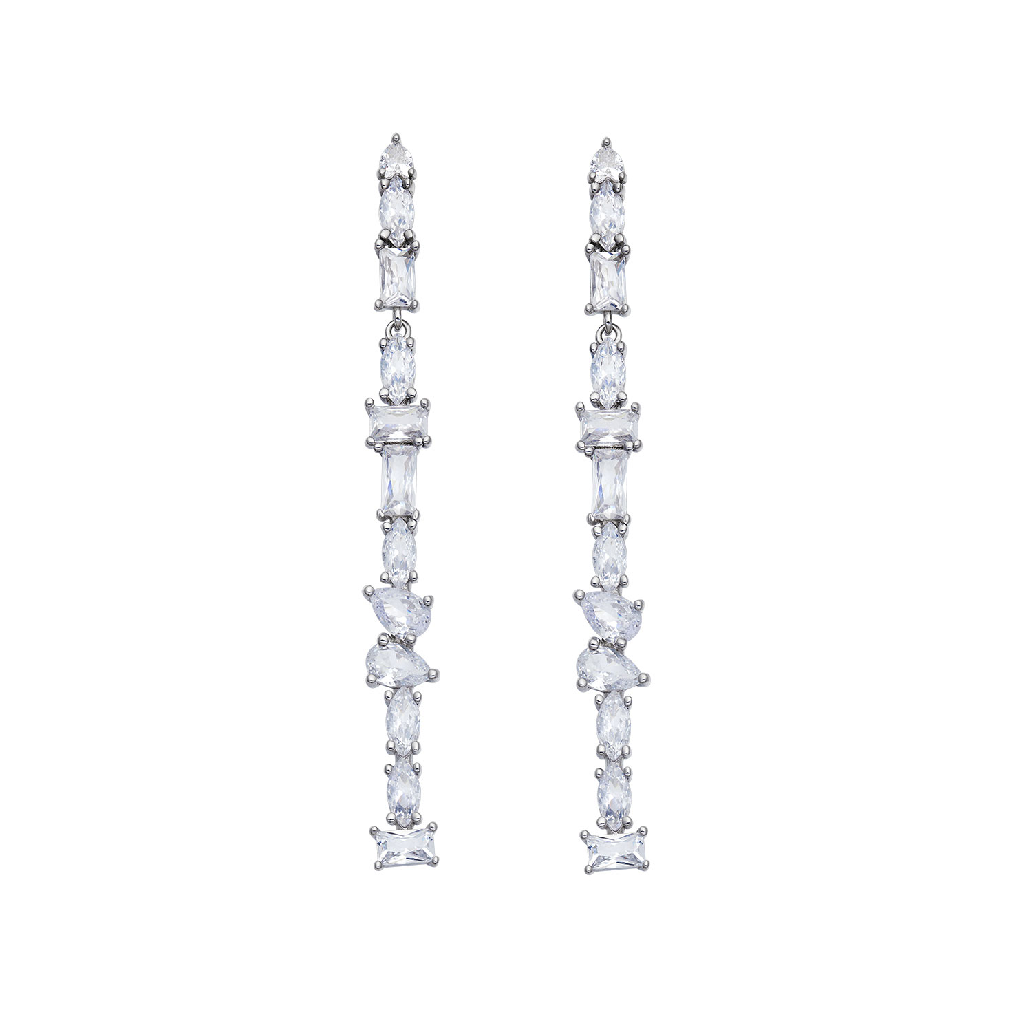 Orecchini Pendenti In Argento 925 Placcato Oro Bianco Con Zirconi Cubici 4A - A Forma Quadrata, Ipoallergenici, Regalo Donna Elegante