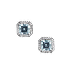 Pendientes de oro blanco y diamantes Aguamarina octogonal Azzurra Prestige Collection Comete Joyas