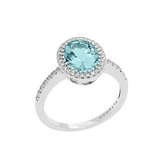 Ovale gouden ring met diamanten en aquamarijn uit de Azzurra Prestige collectie Comete Sieraden