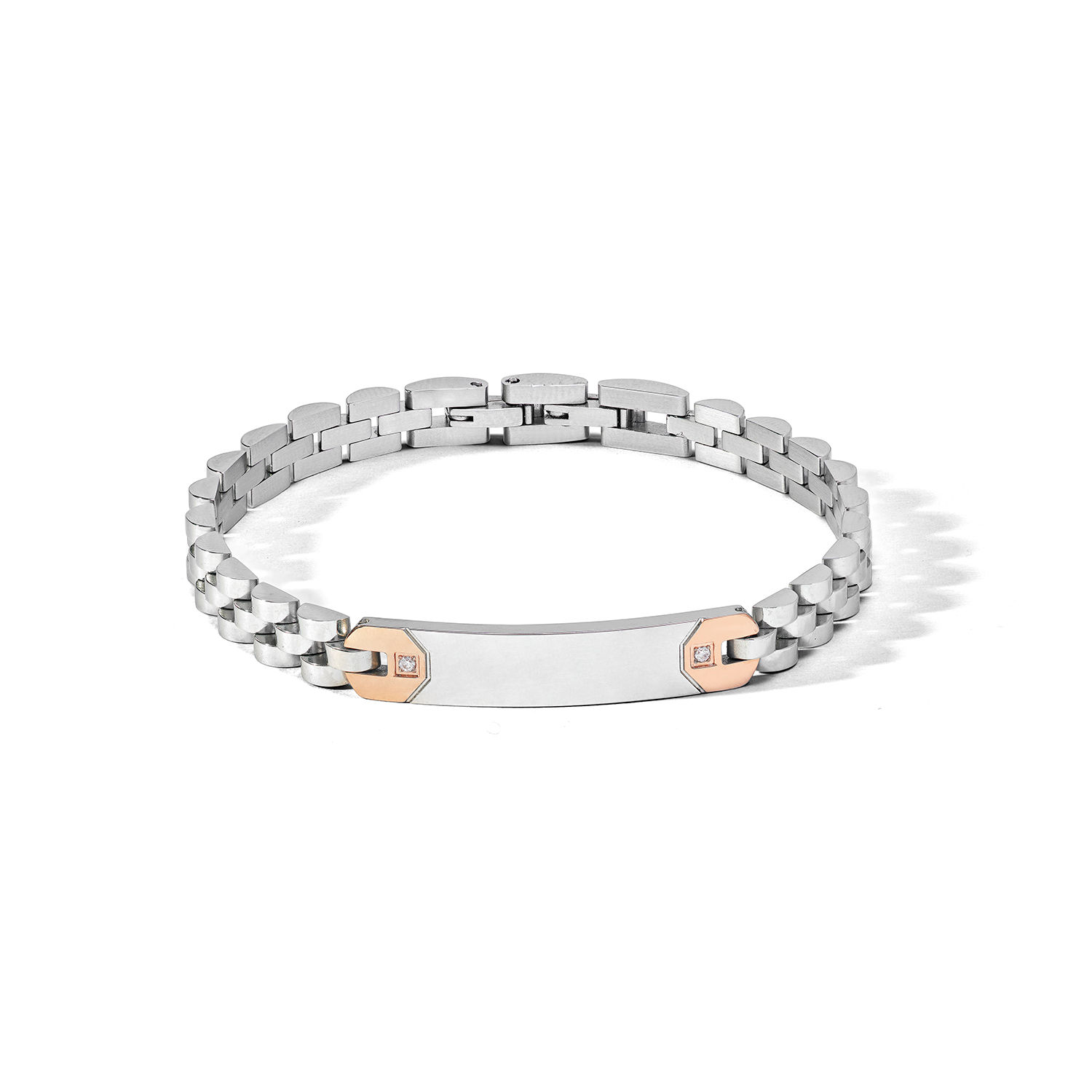 Bracciale da uomo in Acciaio, pvd rosè e Zirconi bianchi Comete Gioielli
