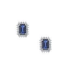 750‰ Gold Earrings, Diamonds and Octagonal Blue Sapphire Queen Collection Comete Jewelry
