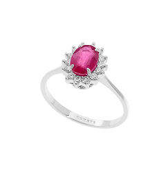 Anello in Oro Diamanti e Rubino ovale della Collezione Regina Comete Gioielli