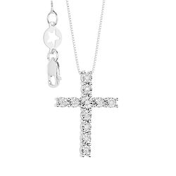 Collana Croce in Oro Bianco e Diamanti della Collezione Croci Comete Gioielli