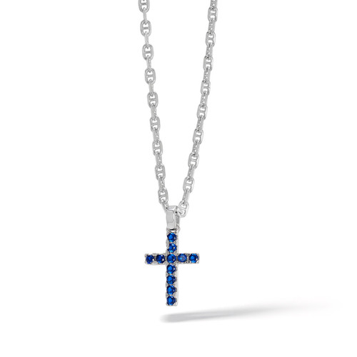 Men's Silver and Blue Zirconia Cross Necklace Comete Jewellery