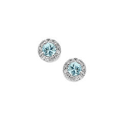 Gold Earrings with Round Diamonds and Aquamarine from the Fantasia Collection of Comete Jewelry.