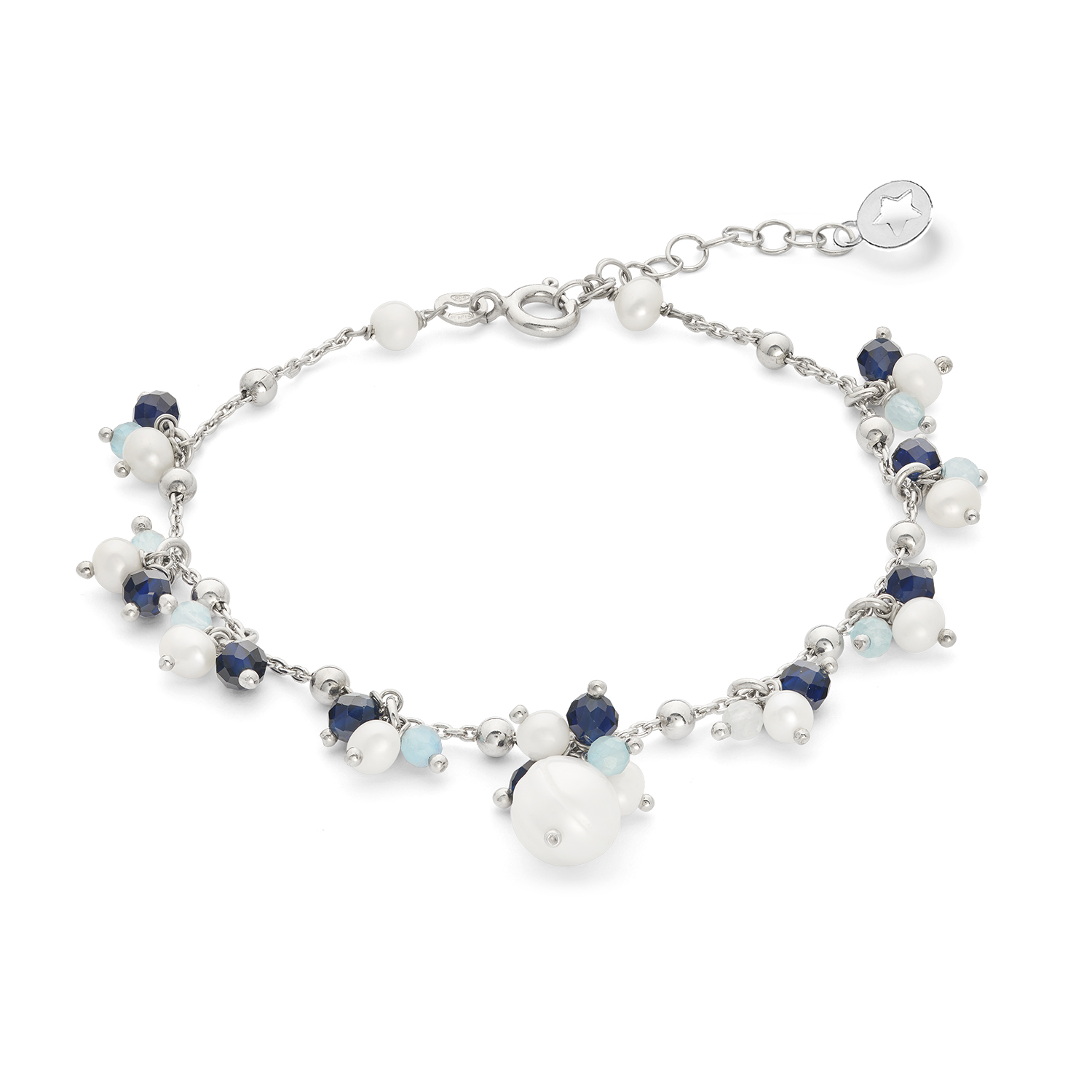 Bracciale argento dorato perla centrale e zirconi colorati
