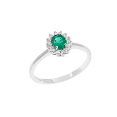 Ovale gouden ring met diamanten en smaragd uit de collectie Regina Comete Sieraden