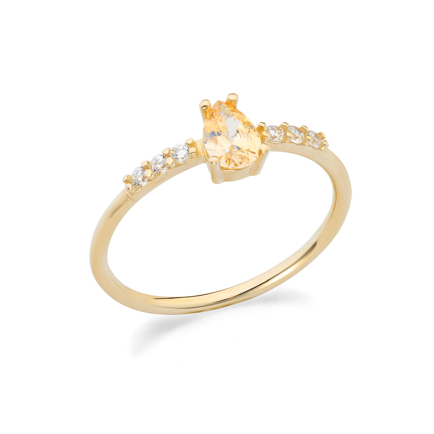 Anello in Oro Giallo 375‰ con zirconi bianchi e giallo taglio goccia