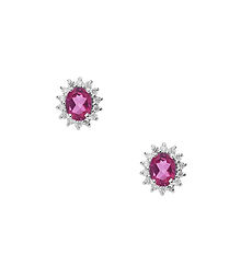 Orecchini in Oro bianco Diamanti e Topazio Rosa Ovale della Collezione Fantasia di Topazio Comete Gioielli