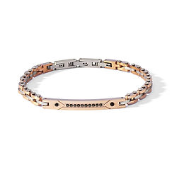 Black steel bracelet, rose gold PVD, and black zirconia Zip Collection Comete Jewelry