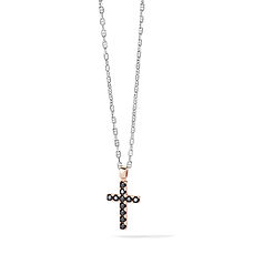 Ronde halskraag Kruis in Roségoud en zwarte zirconia van de Collectie Tennis Man Comete Sieraden