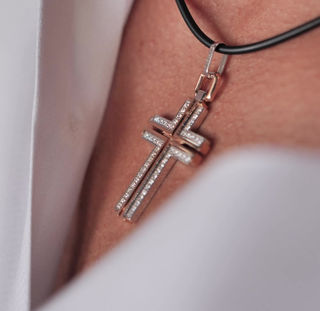 Amor Luxury Collana Uomo Con Croce In Argento 925 Placcato Oro 585 - Spessa 6,5 Mm, Lunga 50 Cm, Massiccia, Anallergica
