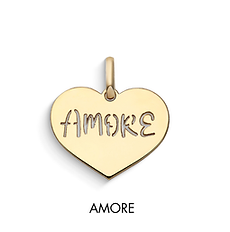 Ciondolo donna in Oro giallo a cuore con scritta Amore Comete Gioielli