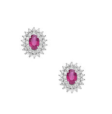 Orecchini in Oro Diamanti e Rubino ovale della Collezione Regina Comete Gioielli