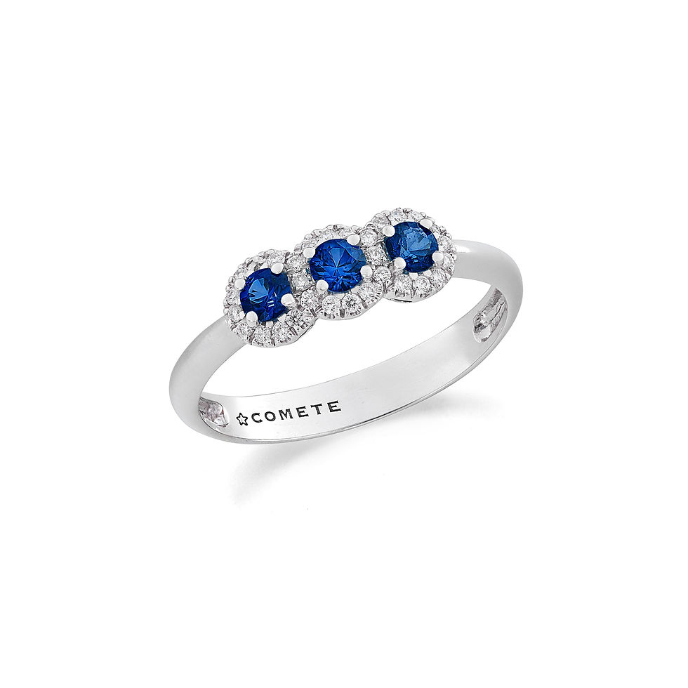 Anello Trilogy con Zaffiri in Oro e Diamanti bianchi