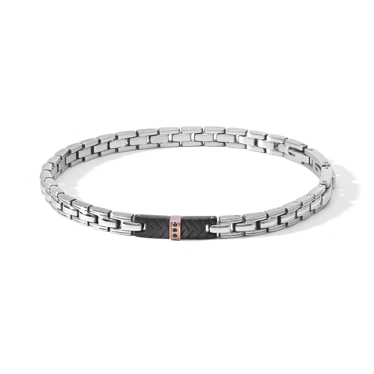 Bracciale Acciaio pvd nero sabbiato, Rosè e zirconi neri