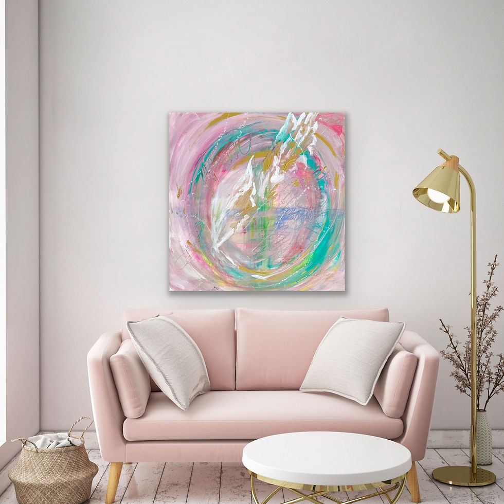 Thumbnail: “…awake love”, Large Abstract Art, Mixed Media Hand Painted Pink Wall Decor