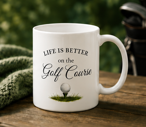 Life Is Better on the Golf Course mug featuring an elegant golf-inspired design for golfers