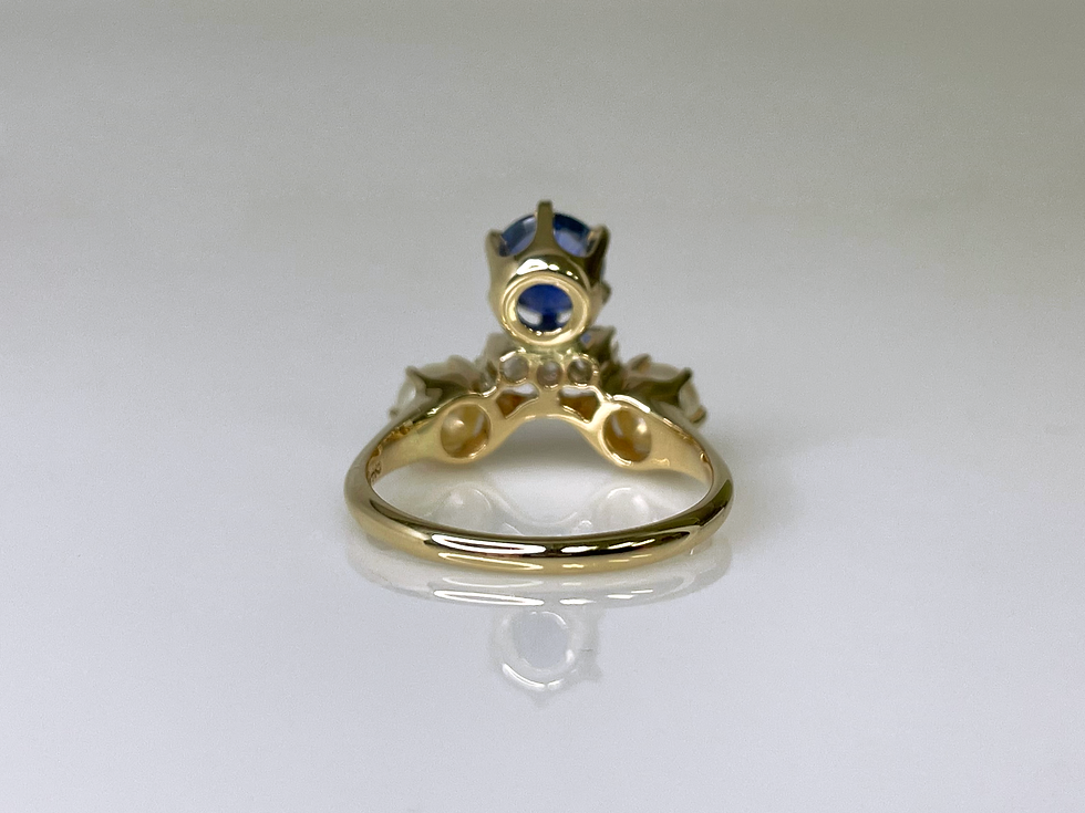 Thumbnail: Antique 14k Pearl, Diamond & 0.91ct Ceylon Sapphire Ring