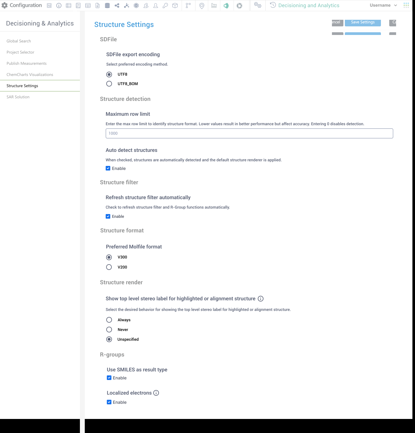 Redesigned Structure Settings page