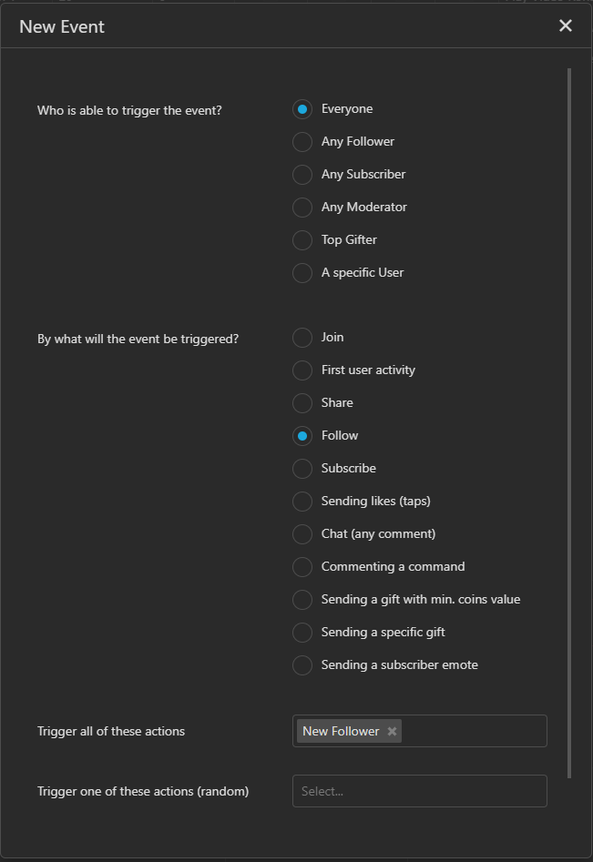Screenshot of TikFinity follower event