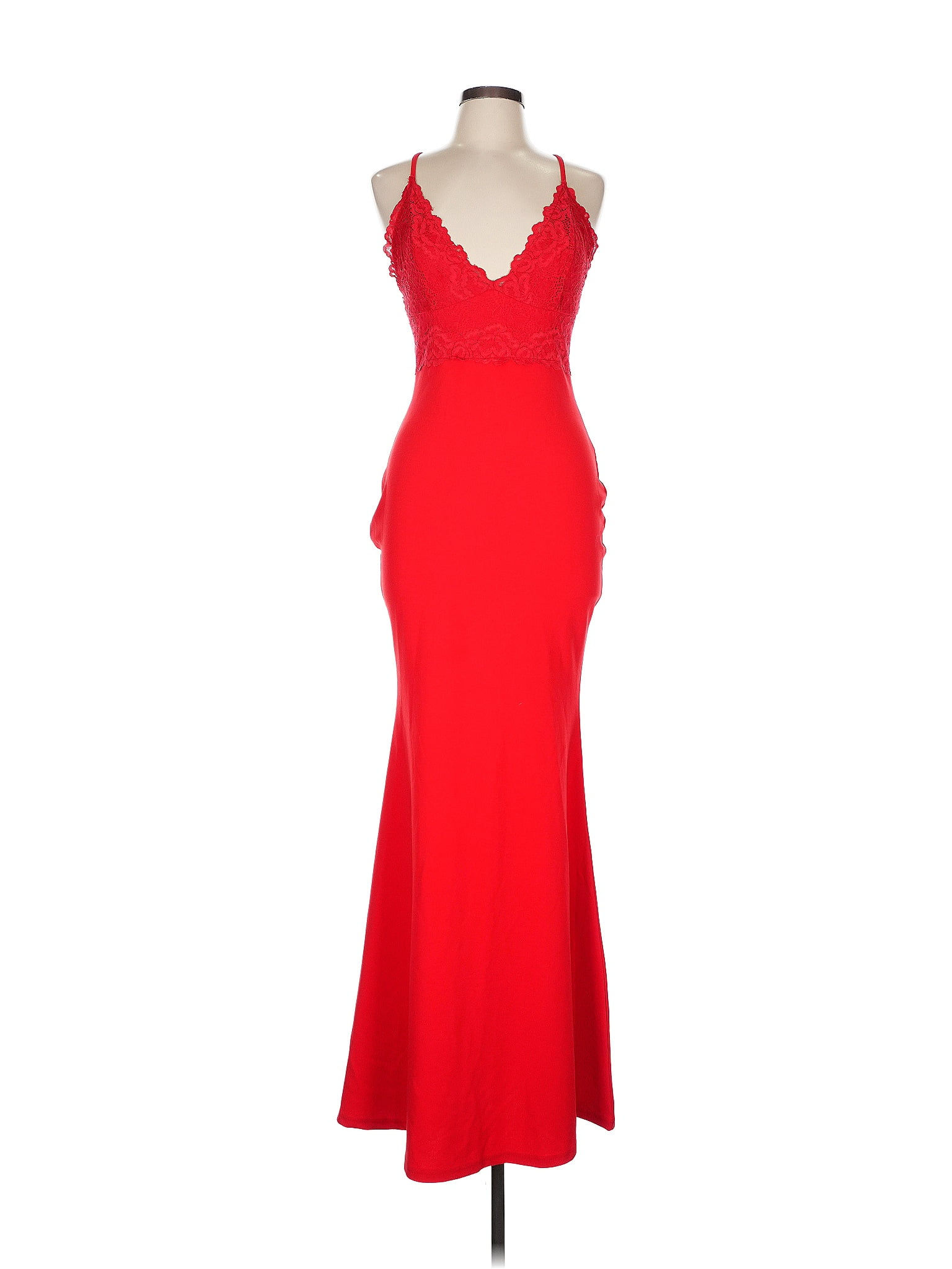 Glamorous red floor-length gown with a sleek,